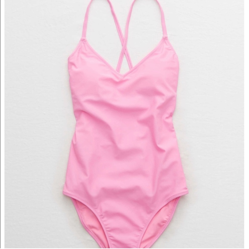 AERIE Pink Strappy Back One-Piece - Medium
